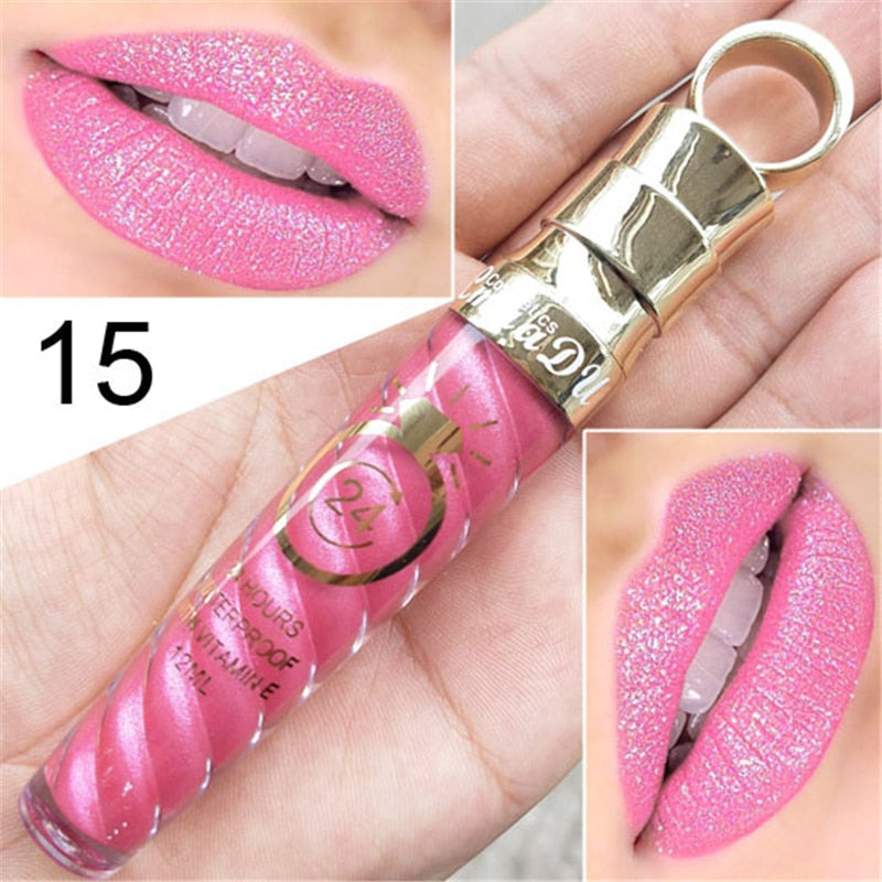 20 Colors Lipstick Waterproof Long Lasting Matte+Shimmer Mental Beauty Lip Gloss Nude Glitter Lip Gloss Beauty Red Lip Tint New