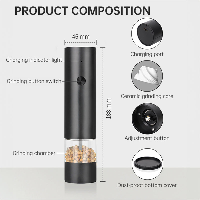 USB Charging Electric Pepper & Sea Salt Grinder with Base and Double Support for Easy Charging and Use