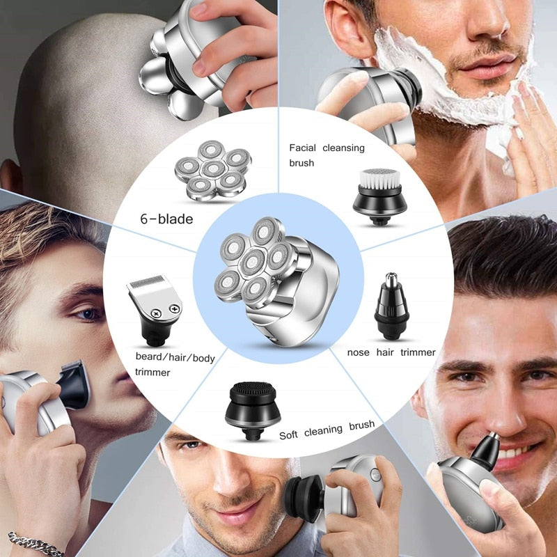 6in1 grooming kits electric shaver facial body electric razor for men beard wet dry rotary shaving machine bald rechargeable kit