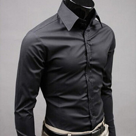 Men Shirt Long Sleeve Fashion Mens Casual Shirts Cotton Solid Color Business Slim Fit Social Camisas Masculina