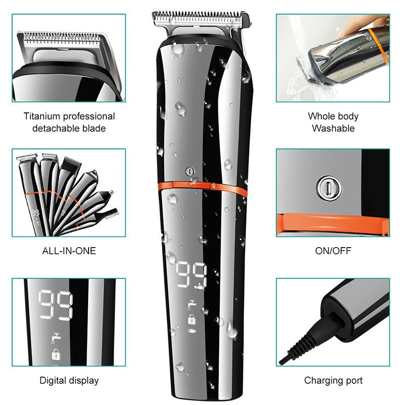 New 6 in 1 Multifunctional Hair Clippers Electric Hair Clippers Rechargeable Water Wash LCD Digital Display Haircutting Set