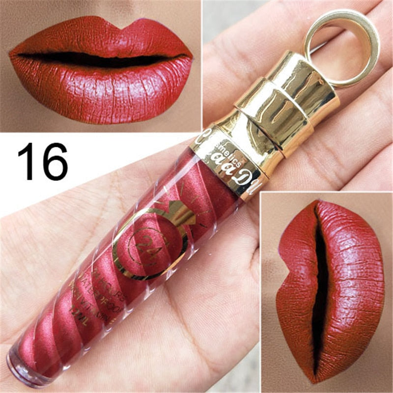 20 Colors Lipstick Waterproof Long Lasting Matte+Shimmer Mental Beauty Lip Gloss Nude Glitter  Lip Gloss Beauty Red Lip Tint New