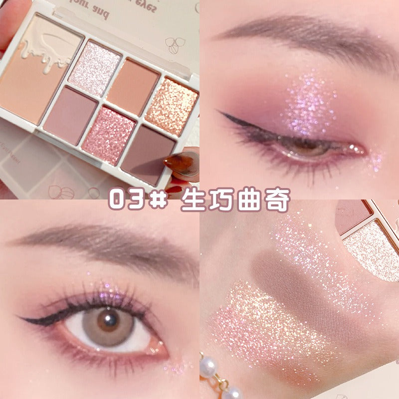 7 Color Eyeshadow Palette Red Wine Glitter Pearly Lasting Acrylic Eyeshadow Palette Korean Eyes Makeup Palette Beauty Makeup