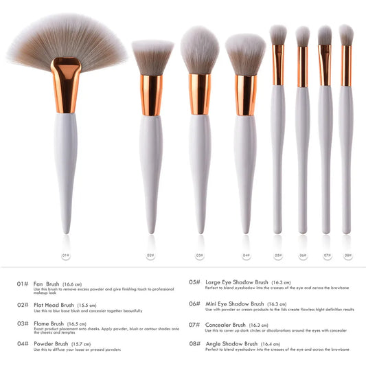 8 pcs Makeup Brushes Set Foundation Eyeshadow Eyeliner Lip Brush Tool White Black Cosmetic Tool