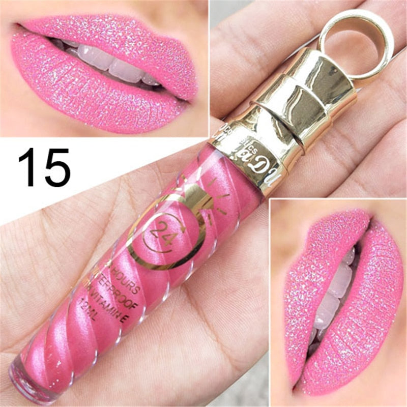 20 Colors Lipstick Waterproof Long Lasting Matte+Shimmer Mental Beauty Lip Gloss Nude Glitter  Lip Gloss Beauty Red Lip Tint New