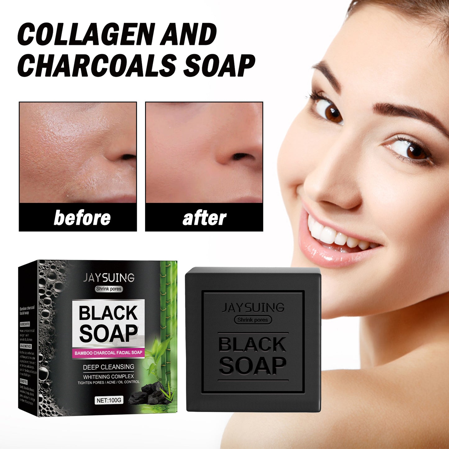 Jaysuing Bamboo Charcoal Cleansing Soap, Refreshing Oil Control Brightening Face Wash Soap