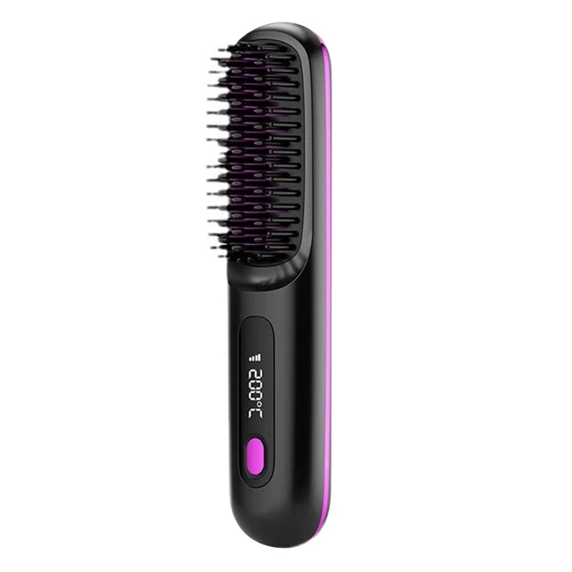 LCD wireless straightening comb rechargeable ceramic electric comb straightener portable negative ion non damaging heating comb