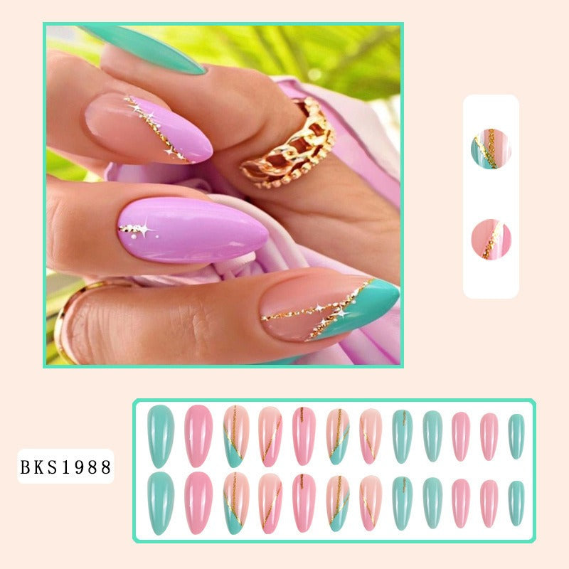 Nail Art Almond Nails Finished Wearable Nails Mid-Length Nail Art Patch Ins Style Hot Girl