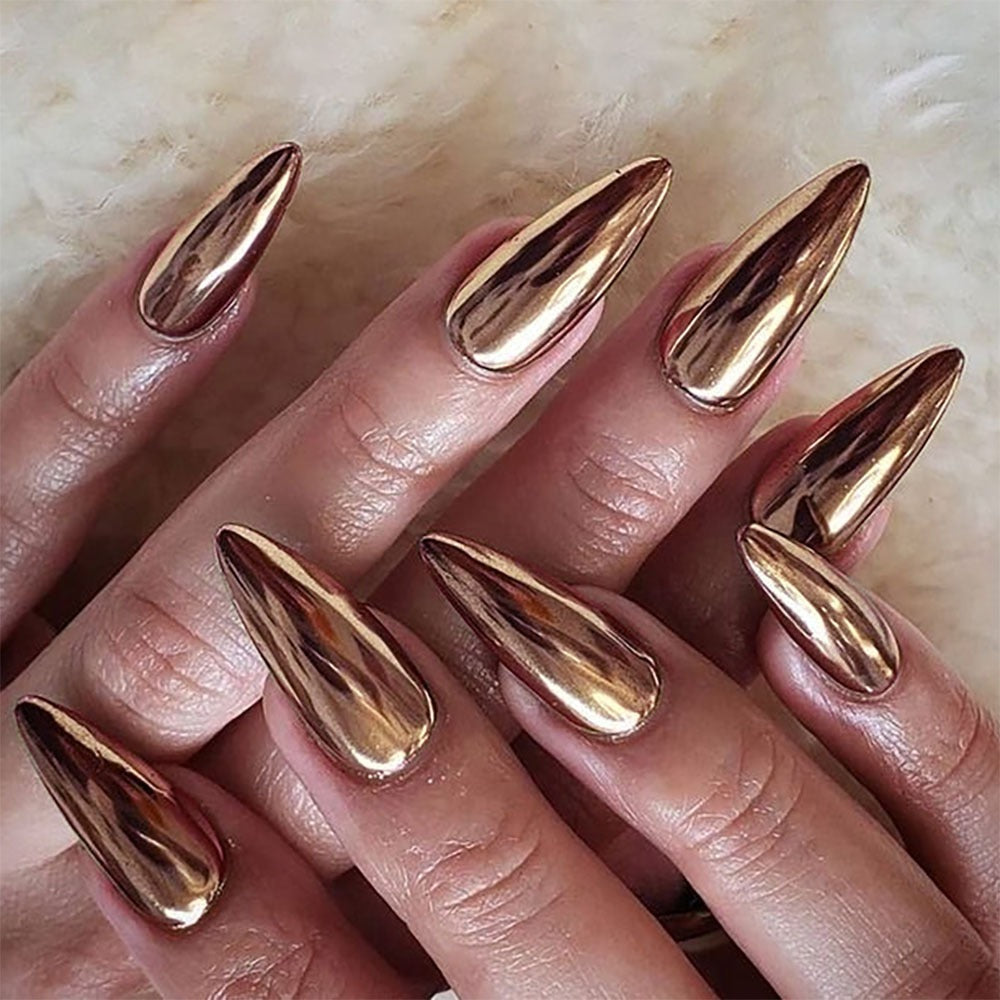 Wearable Nails European and American Style Electroplated Fake Nails Bronze Wearable Patch Manicure Nail Finished Products