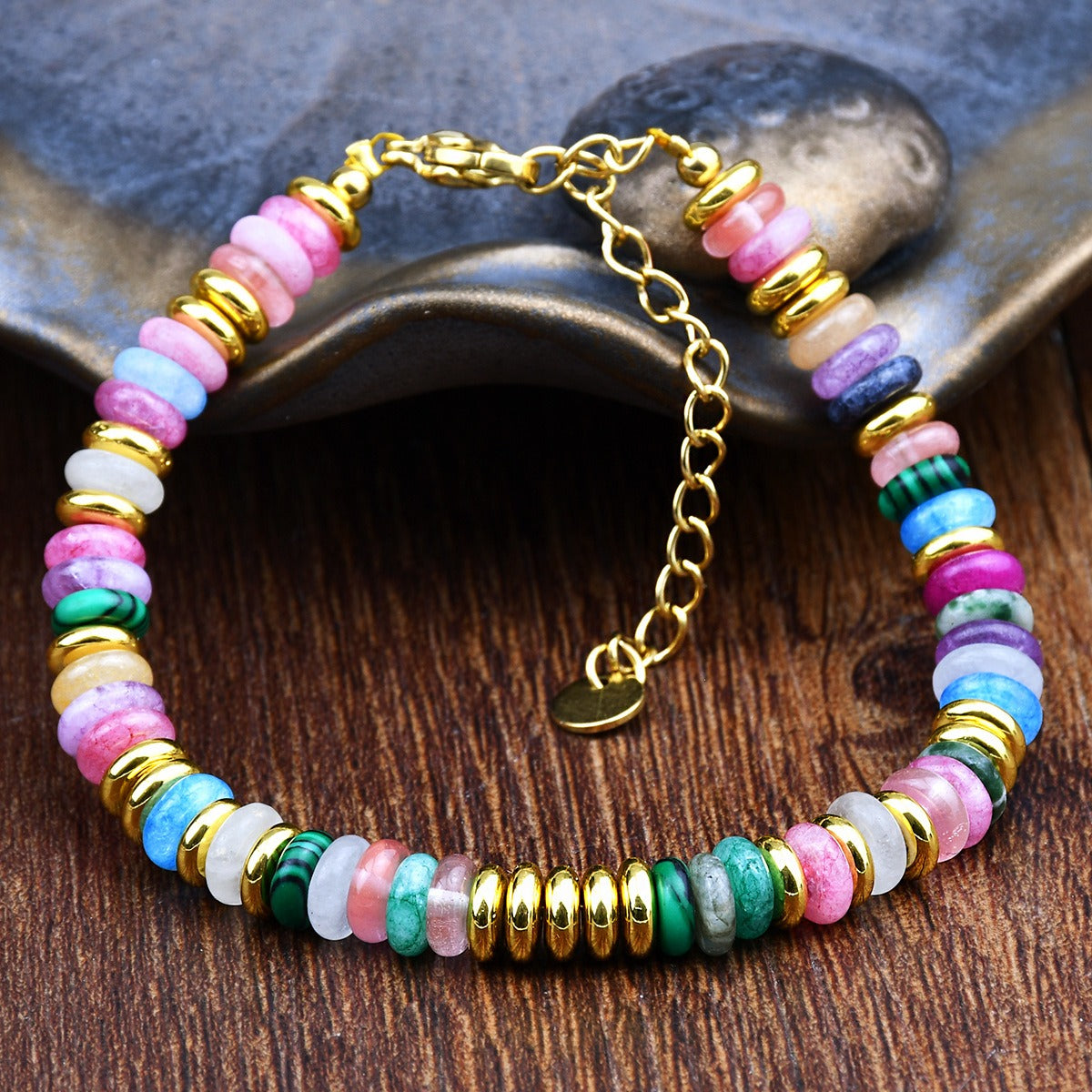 Ins style dopamine colored natural stone bead bracelet for women niche and high-end non fading crystal bracelet