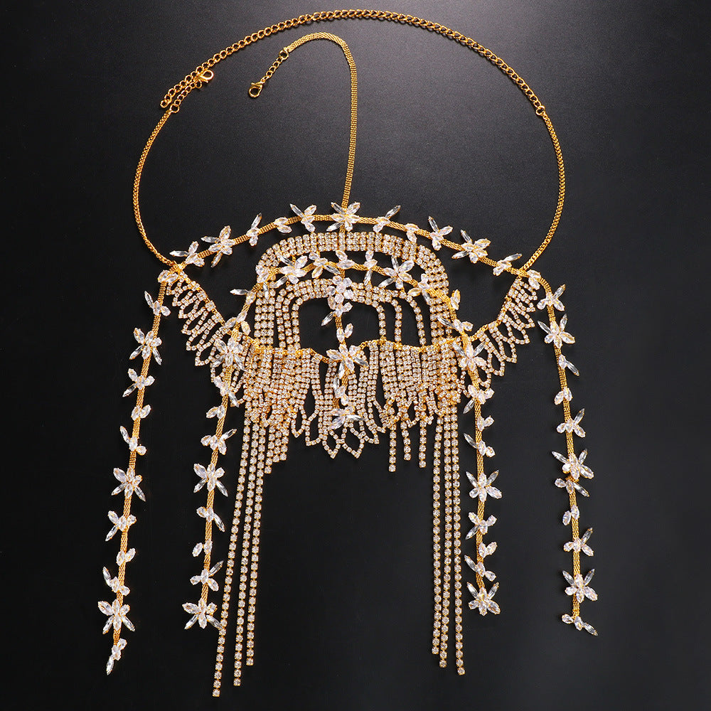 Fashionable Leaf Water Diamond Tassel Headwear, Personalized and Versatile Water Diamond Hair Chain, Women's Headdress