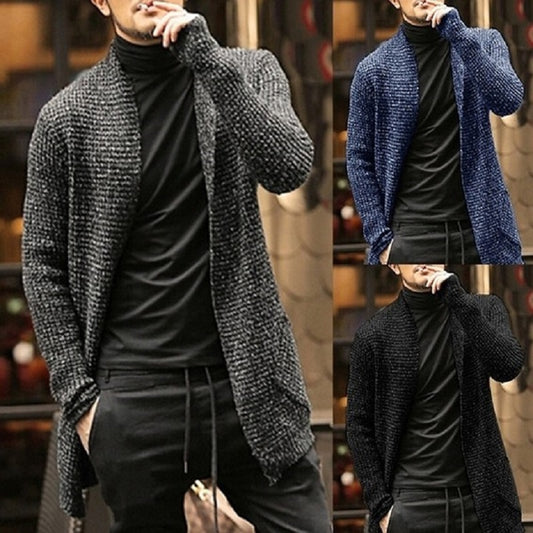 Knitted Cardigan Sweater Men Autumn Mens Long Sweater Jacket Casual Slim Fit Trench Knitwear Sweaters Streetwear Tops Gray