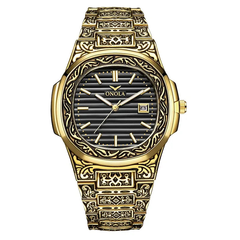 Fashion quartz watch men Brand ONOLA luxury Retro golden stainless steel watch men gold mens watch reloj hombre